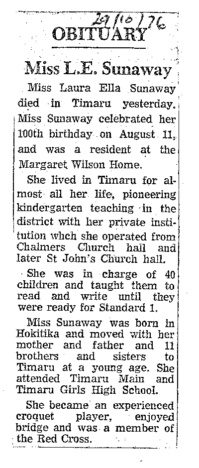Obituary: Miss L E Sunaway