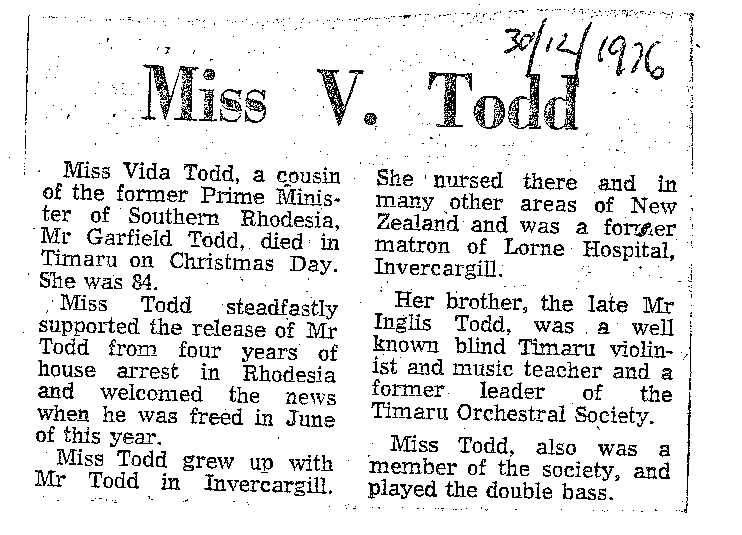 Obituary: Miss V Todd