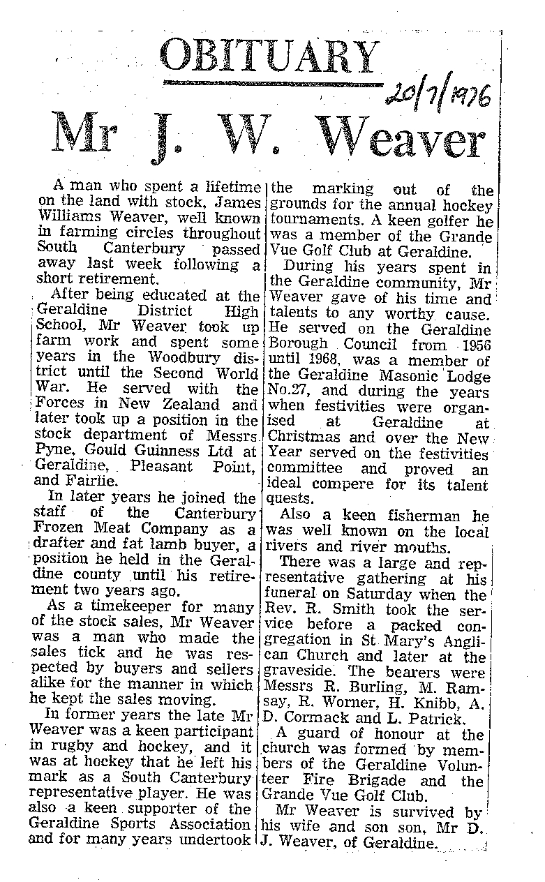 Obituary: Mr J W Weaver