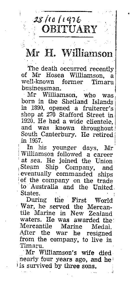 Obituary: Mr H Williamson