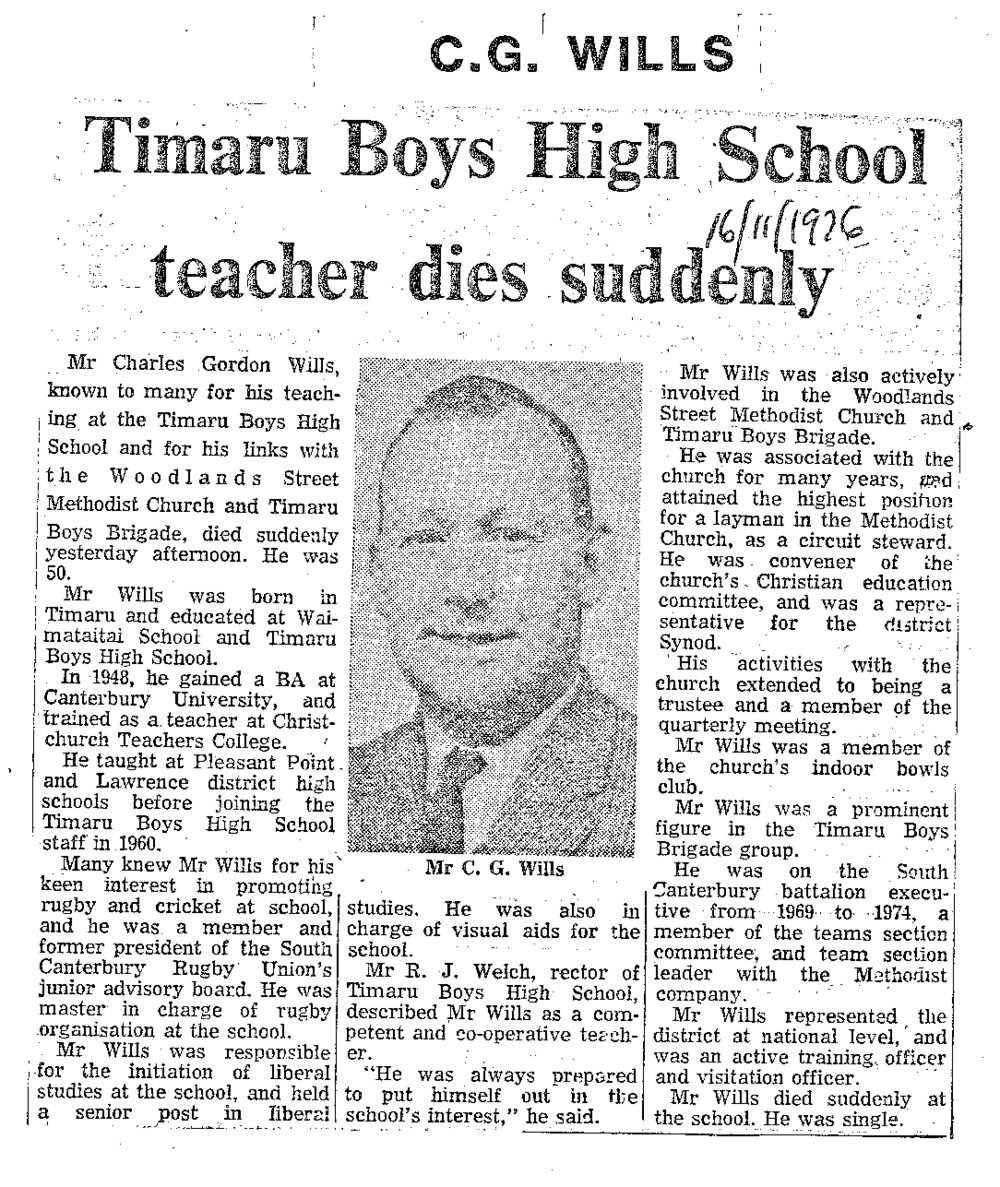 Obituary: C G Wills, TBHS teacher dies suddenly