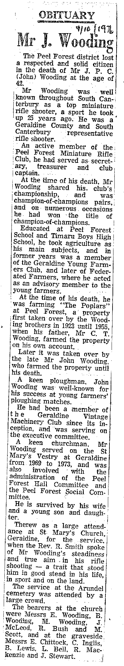 Obituary: Mr J Wooding