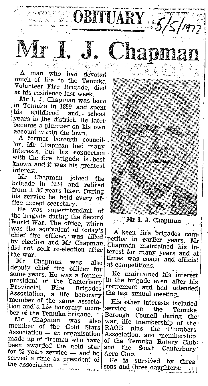 Obituary: Mr I J Chapman