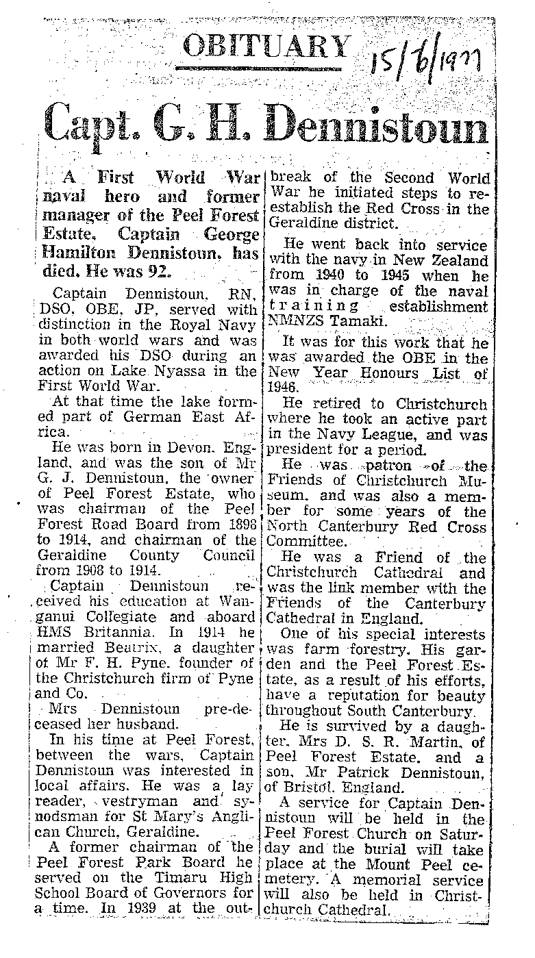 Obituary: Capt G H Dennistoun