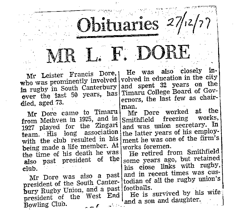 Obituary: Mr L F Dore