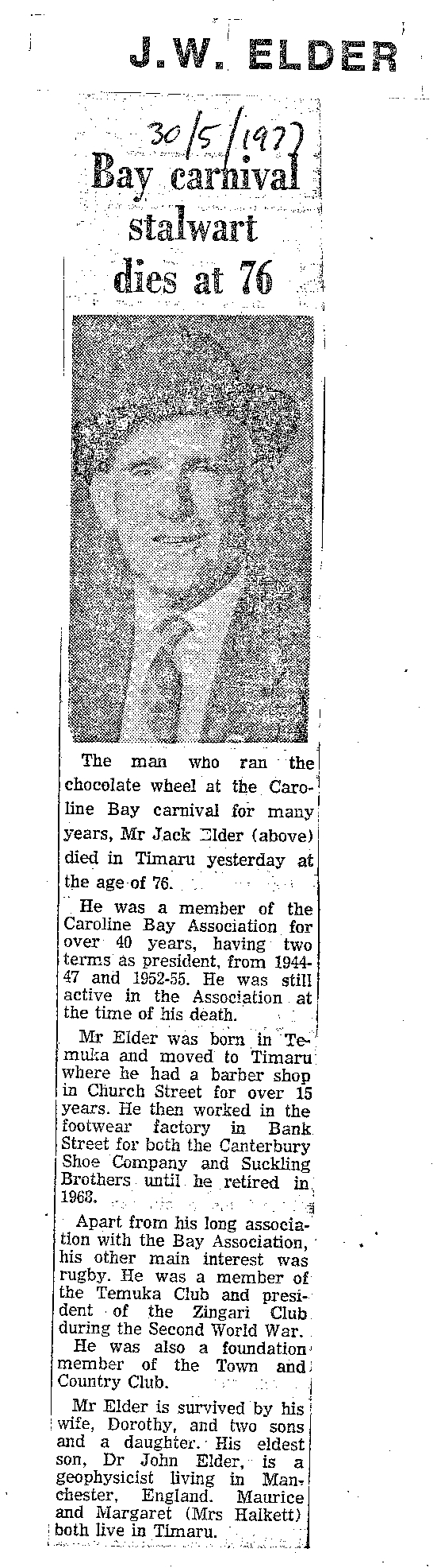 Obituary: J W Elder, Bay carnival stalwart dies at 76