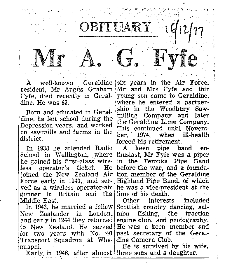 Obituary: Mr A G Fyfe