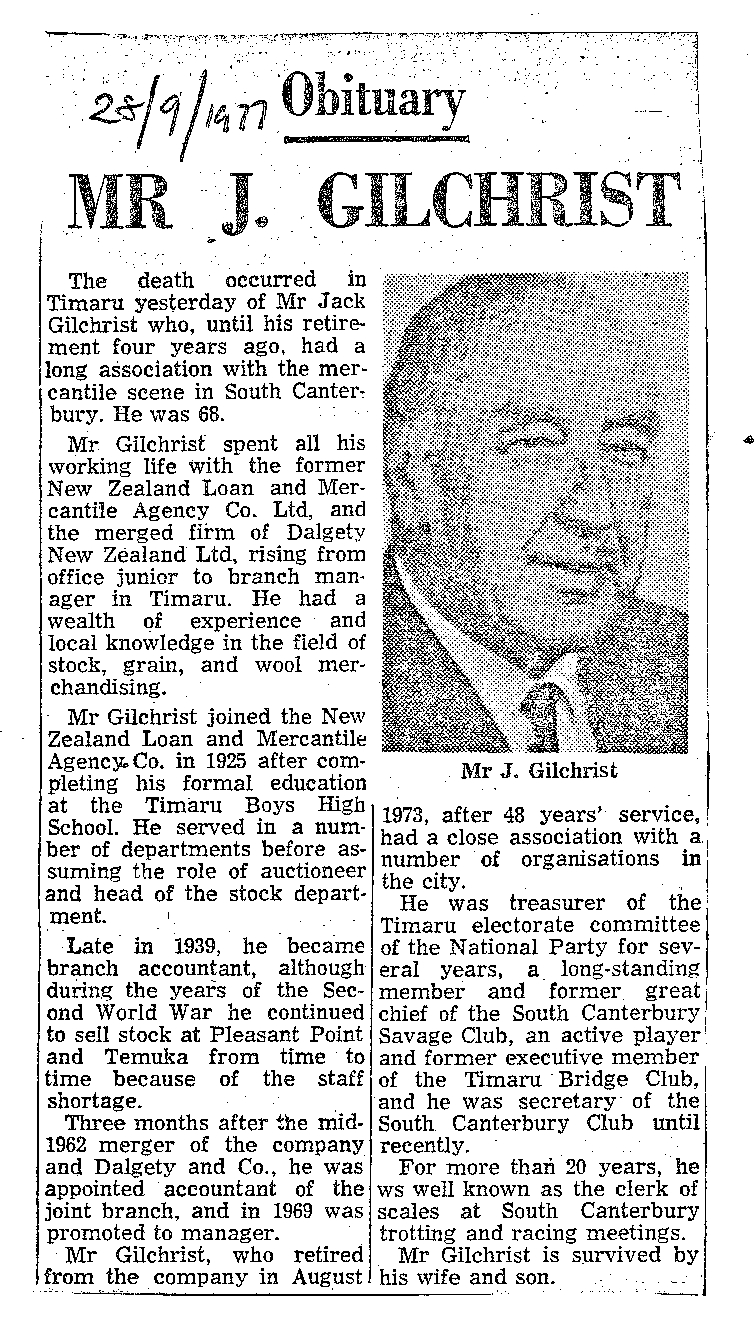 Obituary: Mr J Gilchrist