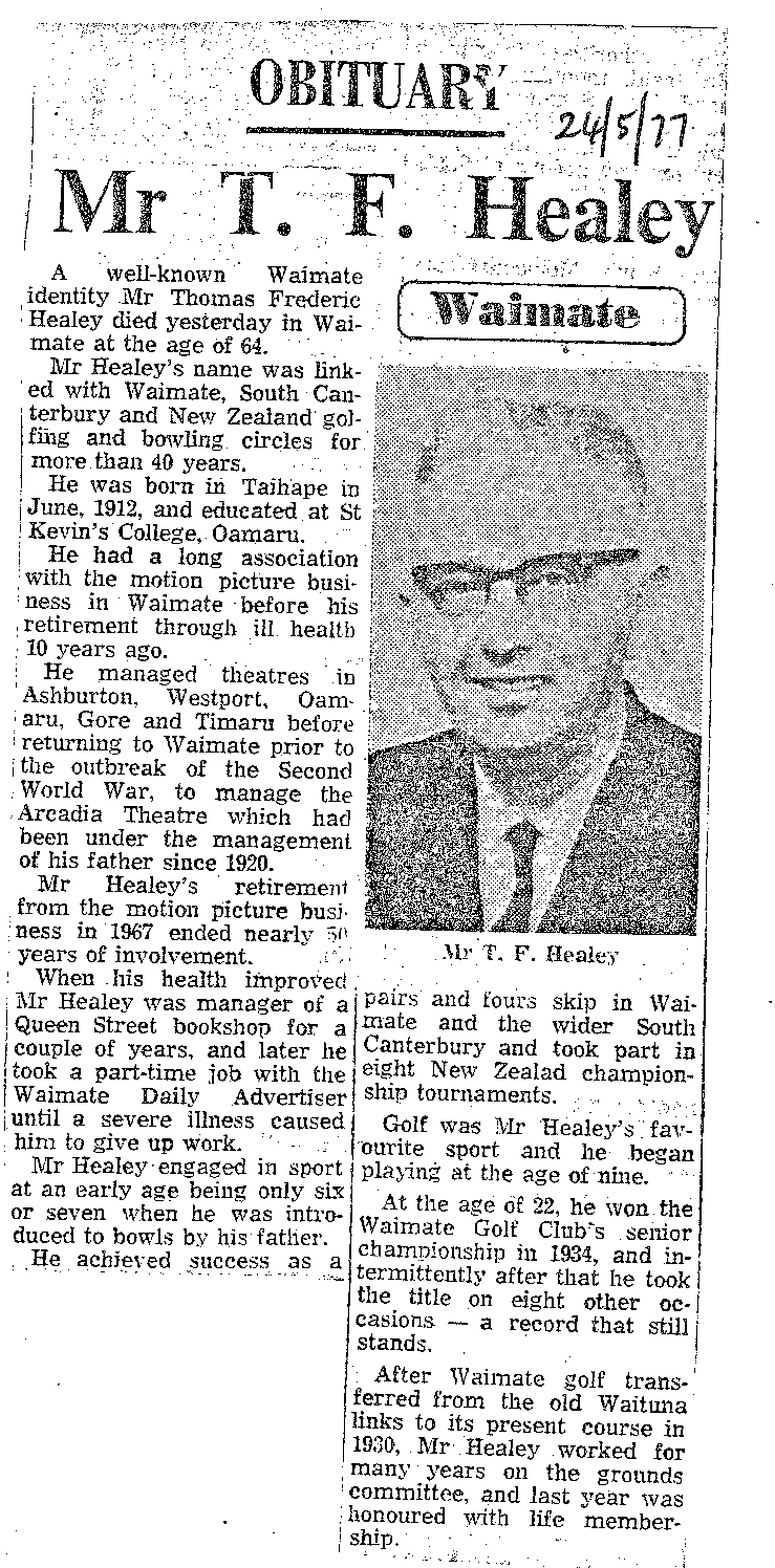 Obituary: Mr T F Healey