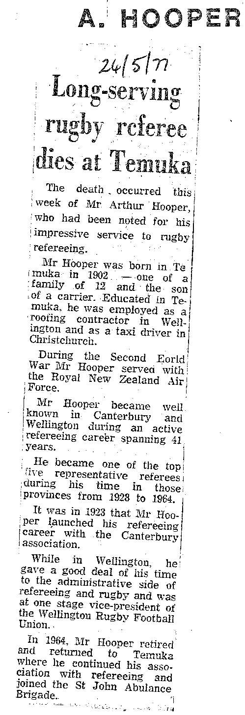 Obituary: A Hooper, Long-serving rugby referee dies at Temuka