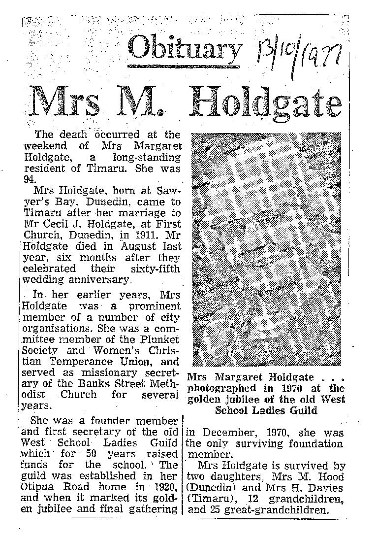 Obituary: Mrs M Holdgate