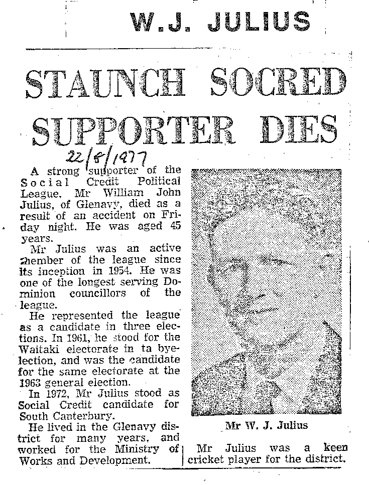 Obituary: W J Julius, Staunch socred supporter dies