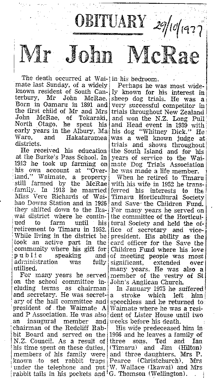 Obituary: Mr John McRae