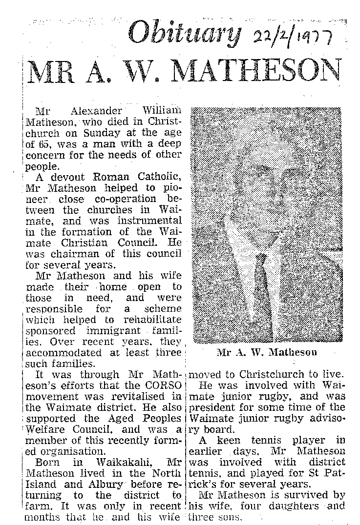 Obituary: Mr A W Matheson