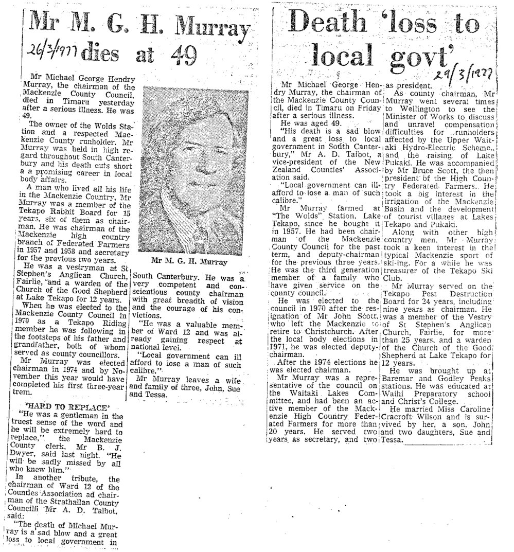 Obituary: Mr M G H Murray dies at 49, Death 'loss to local govt'
