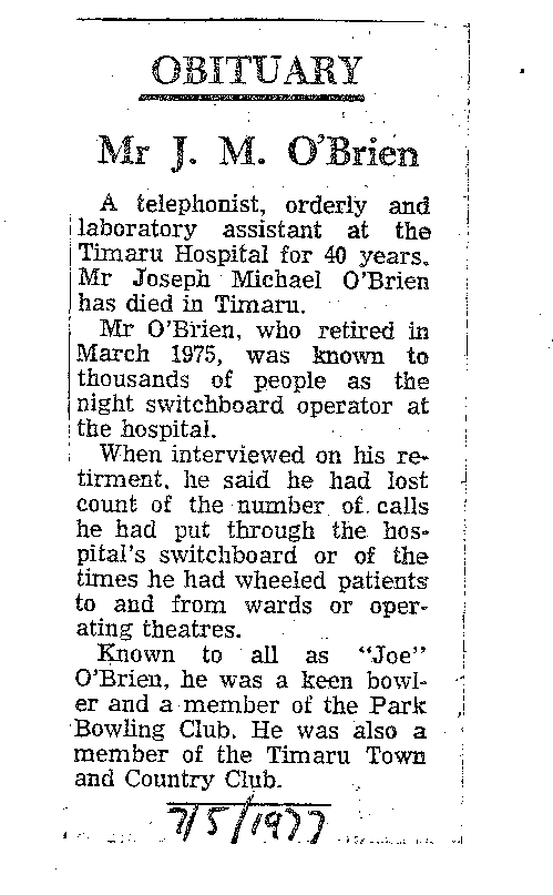 Obituary: Mr J M O'Brien