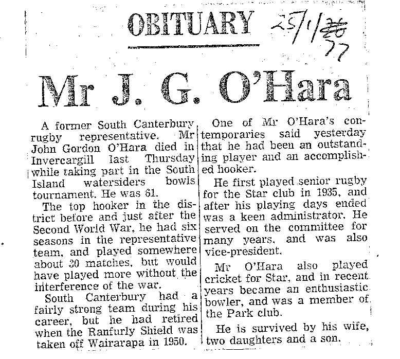 Obituary: Mr J G O'Hara