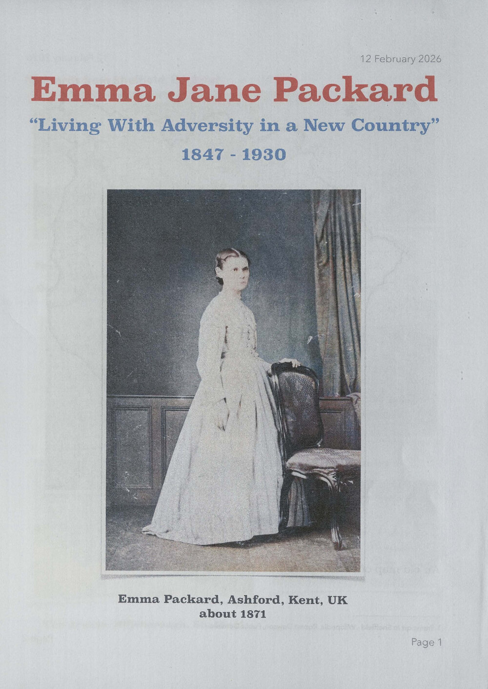 Emma Jane Packard: Living With Adversity in a New Country