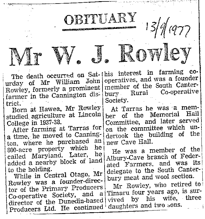 Obituary: Mr W J Rowley