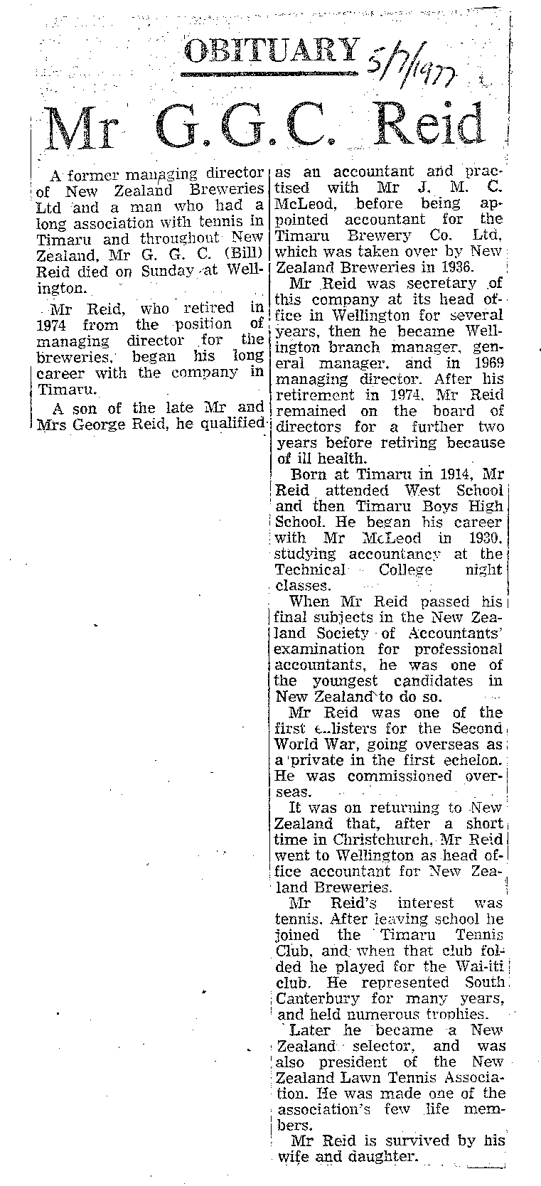Obituary: Mr G G C Reid