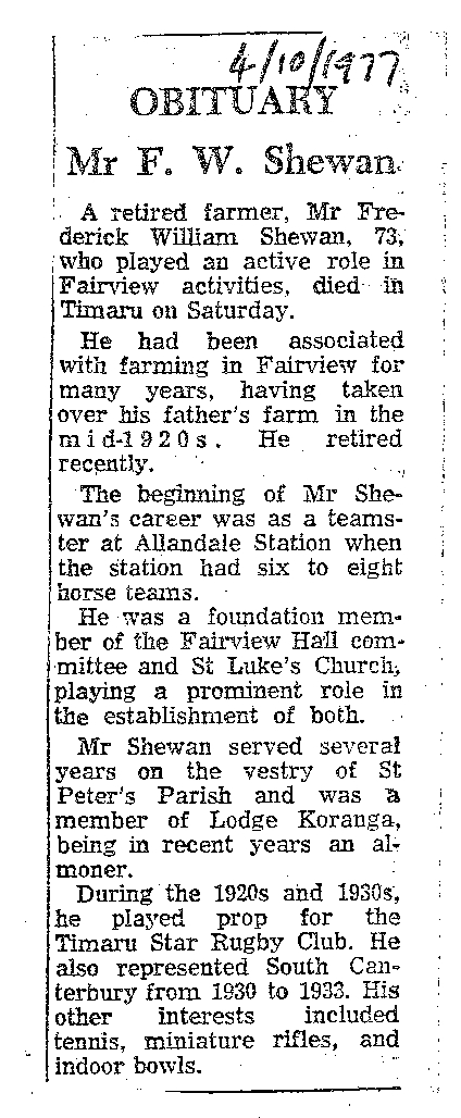 Obituary: Mr F W Shewan