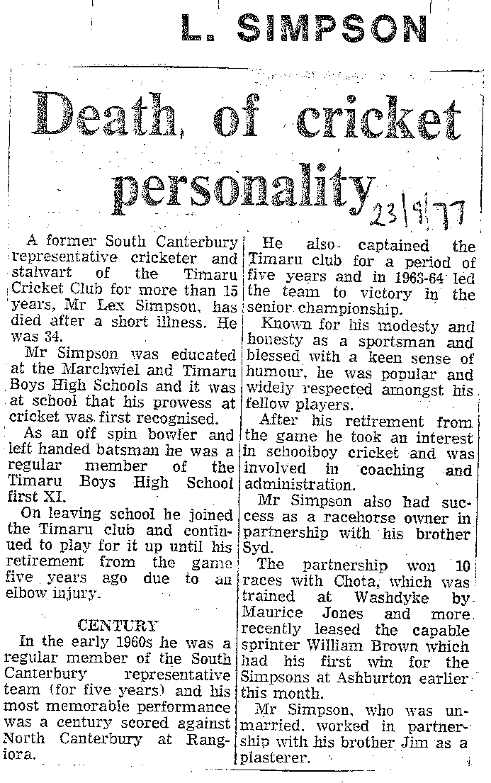 Obituary: L Simpson, Death of cricket personality