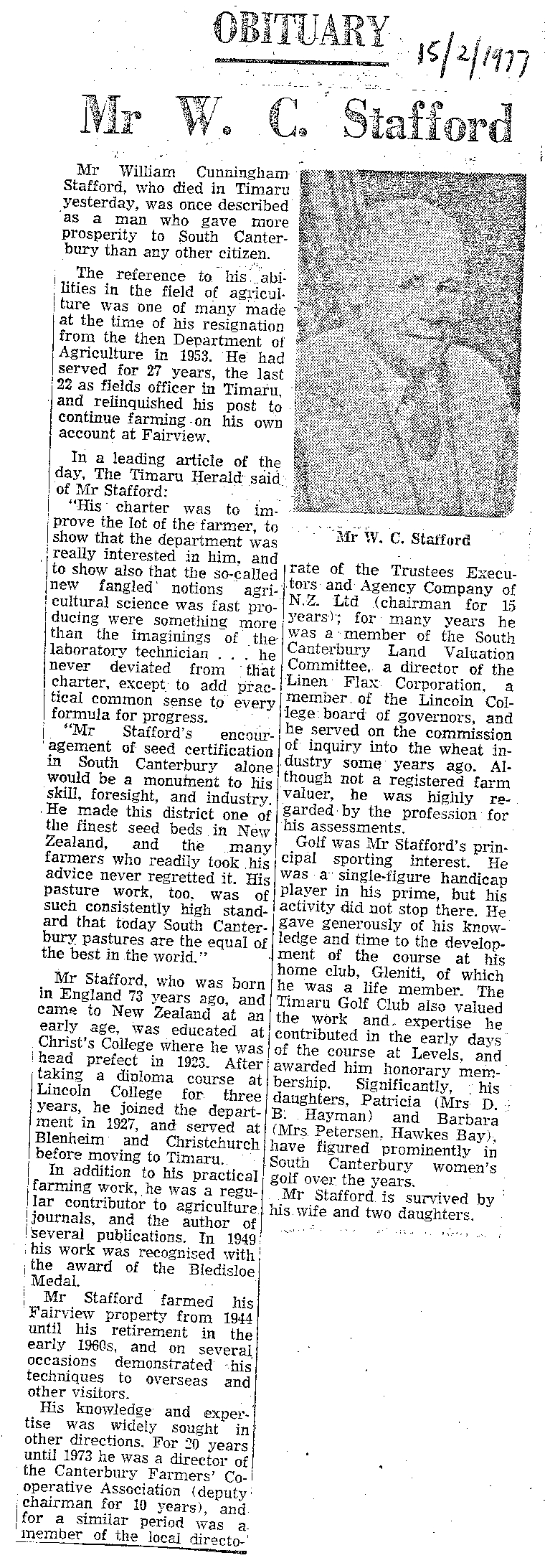 Obituary: Mr W C Stafford