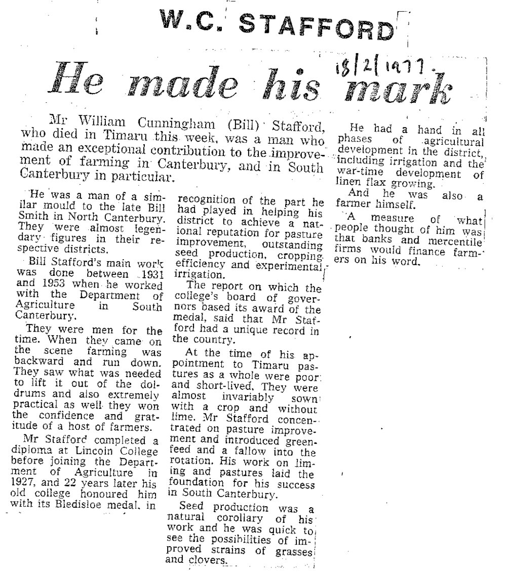 Obituary: Mr W C Stafford, He made his mark