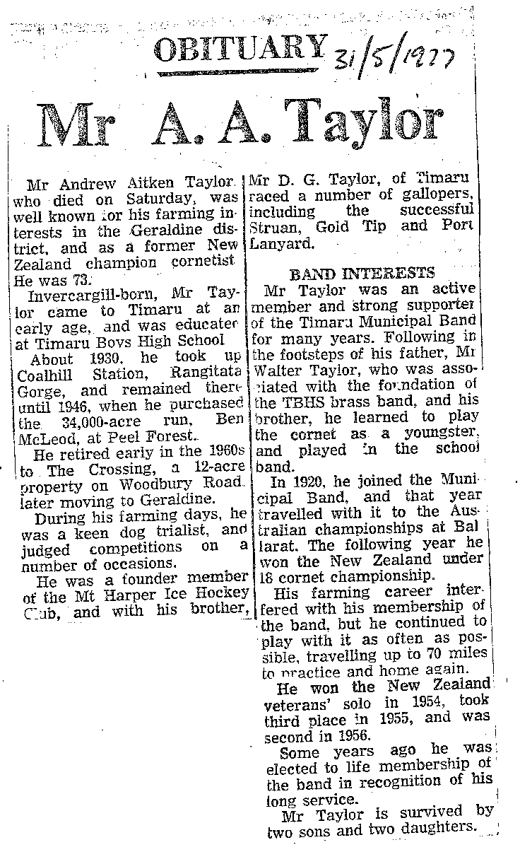 Obituary: Mr A A Taylor