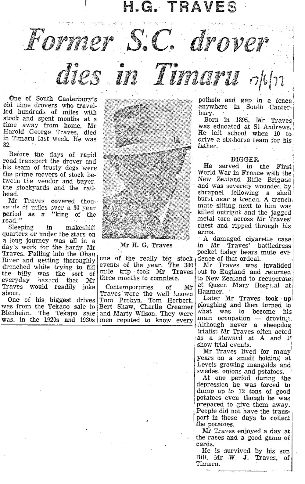 Obituary: H G Traves, Former S C drover dies in Timaru