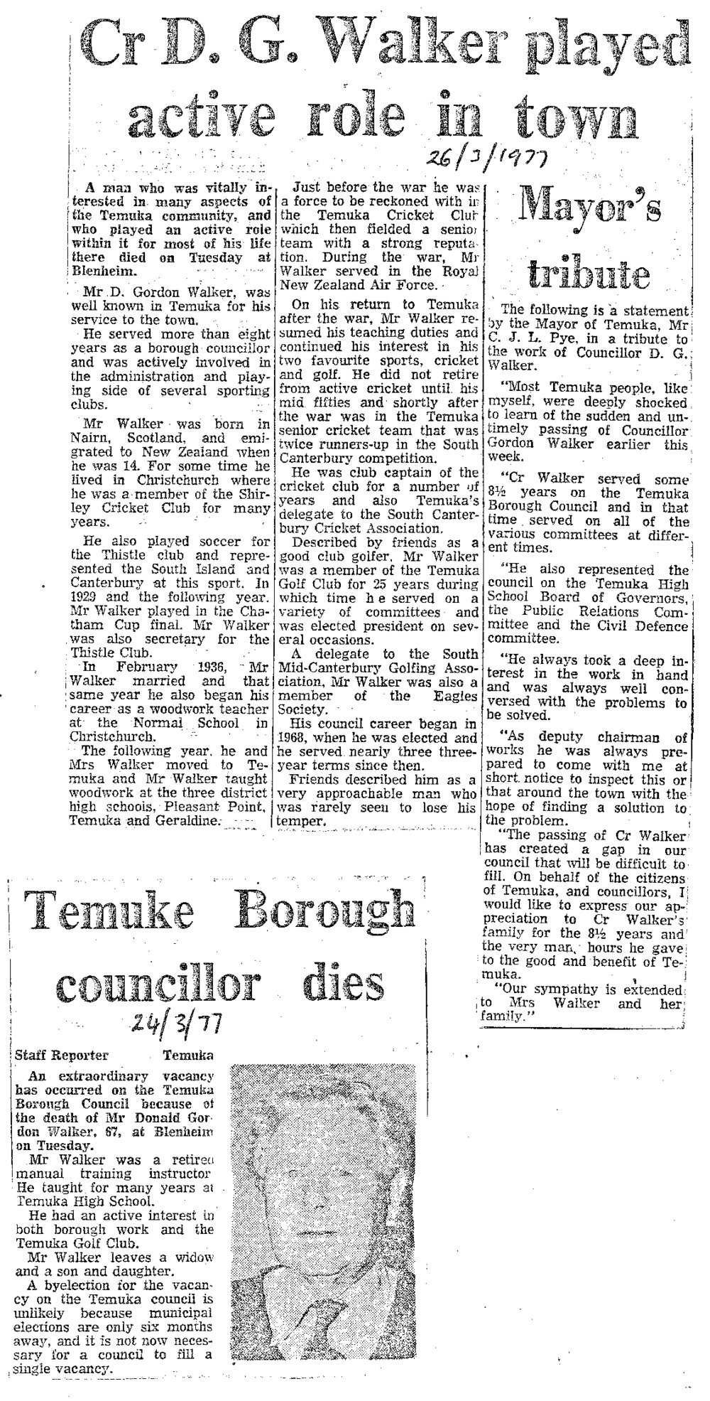 Obituary: Cr D G Walker played active role in town