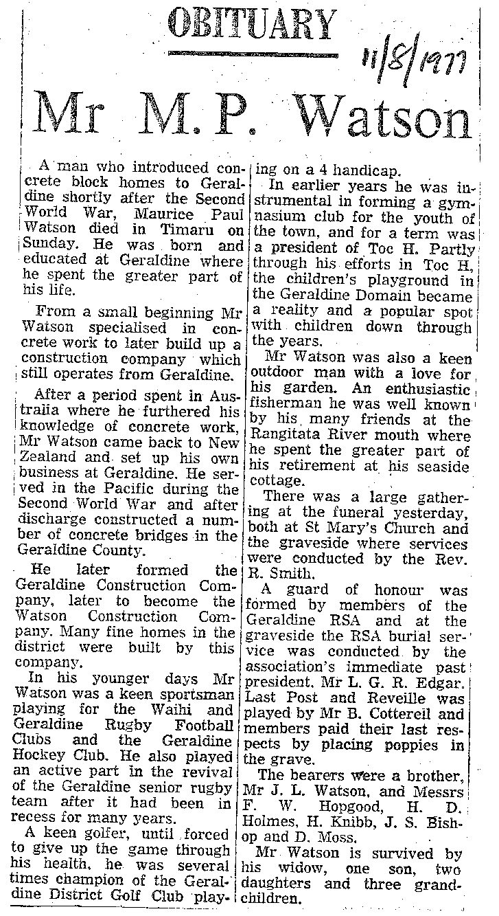 Obituary: Mr M P Watson