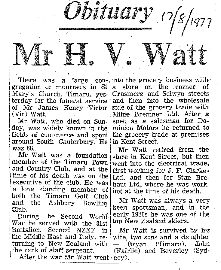 Obituary: Mr H V Watt
