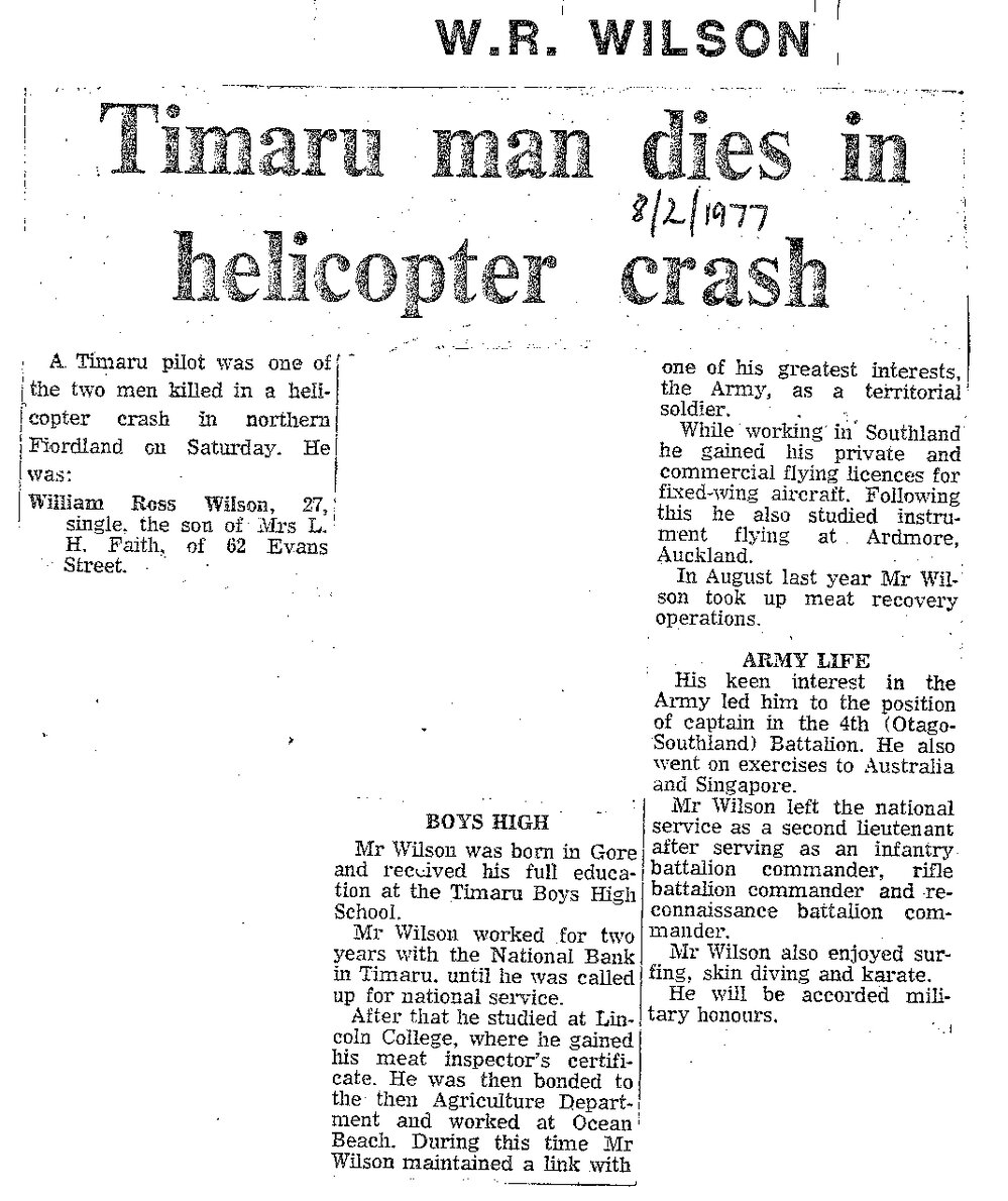 Obituary: W R Wilson, Timaru man dies in helicopter crash