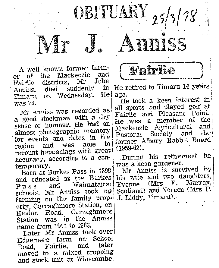 Obituary: Mr J Anniss