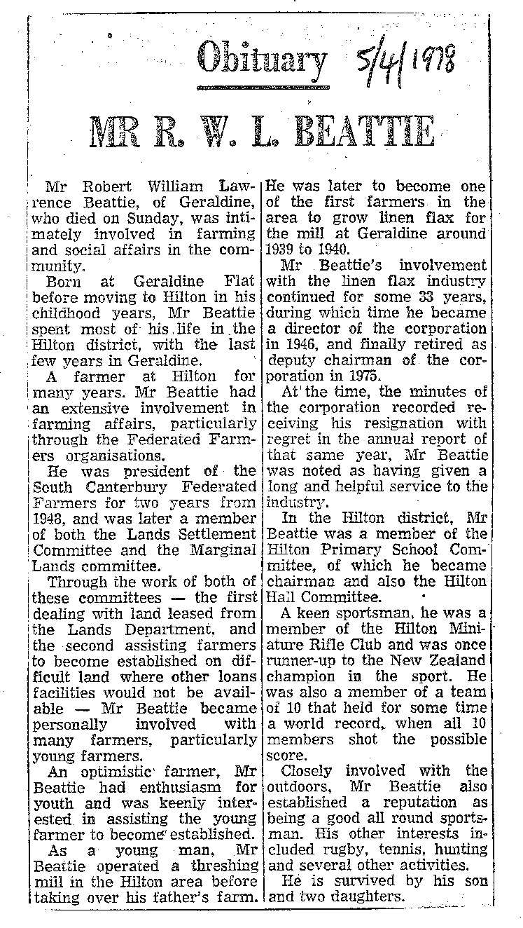 Obituary: Mr R W L Beattie
