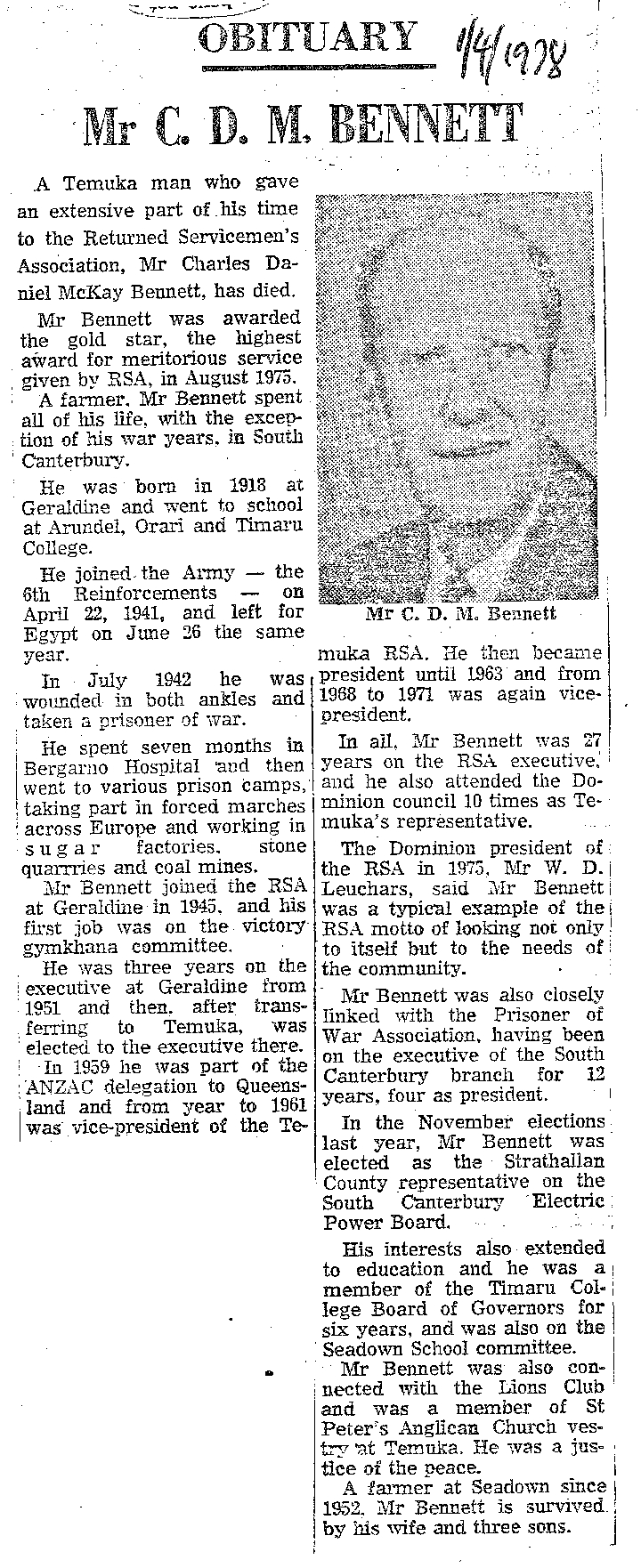 Obituary: Mr C D M Bennett