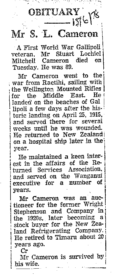 Obituary: Mr S L Cameron