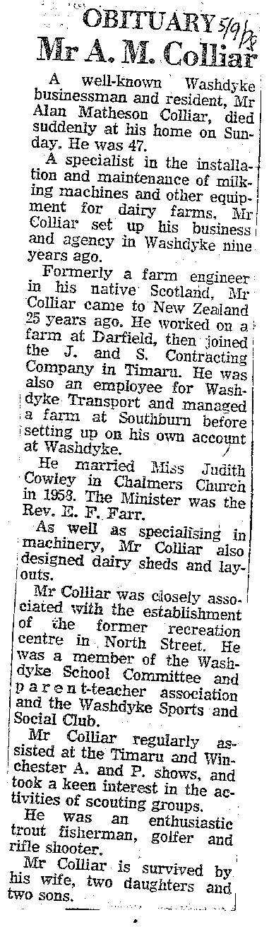 Obituary: Mr A M Colliar