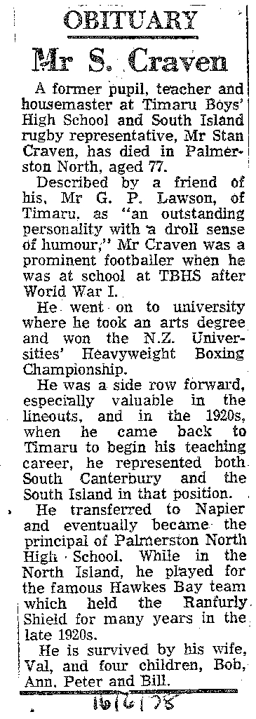 Obituary: Mr S Craven