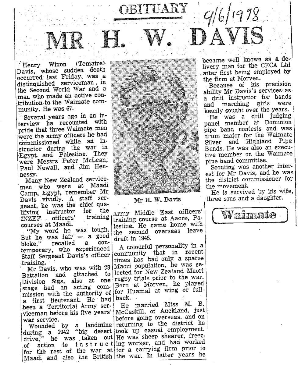Obituary: Mr H W Davis