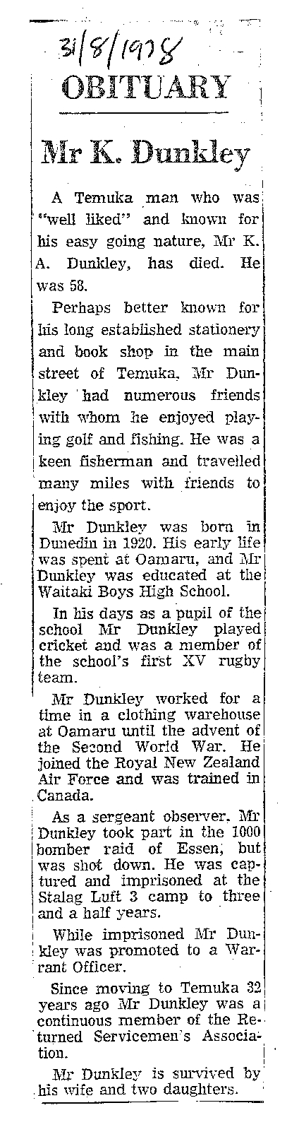 Obituary: Mr K Dunkley