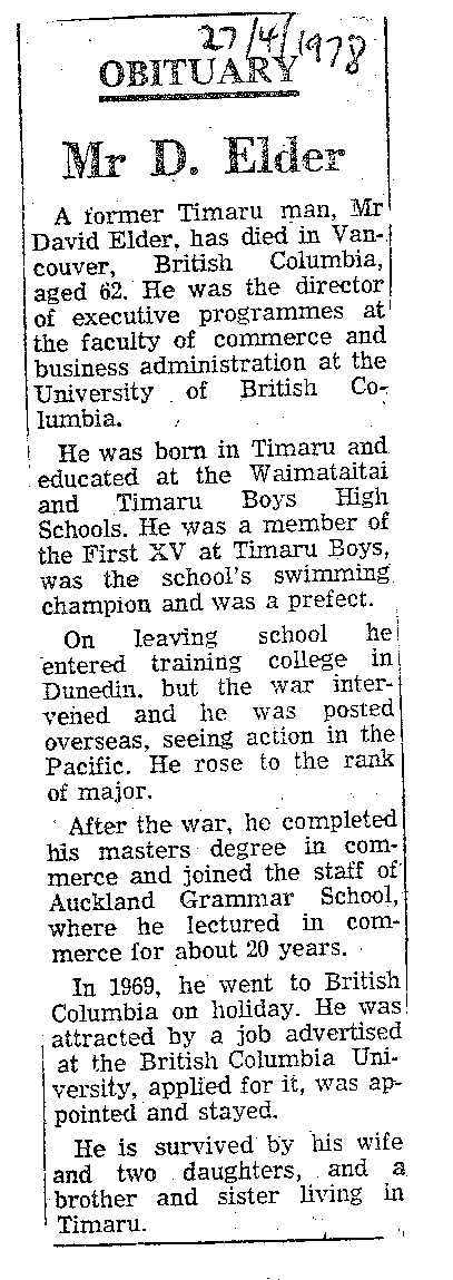 Obituary: Mr D Elder