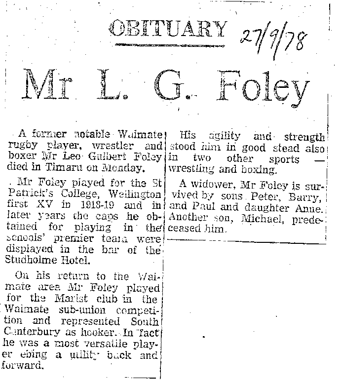 Obituary: Mr L G Foley