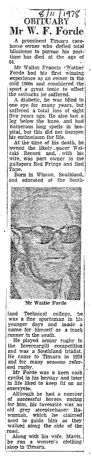 Obituary: Mr W F Forde