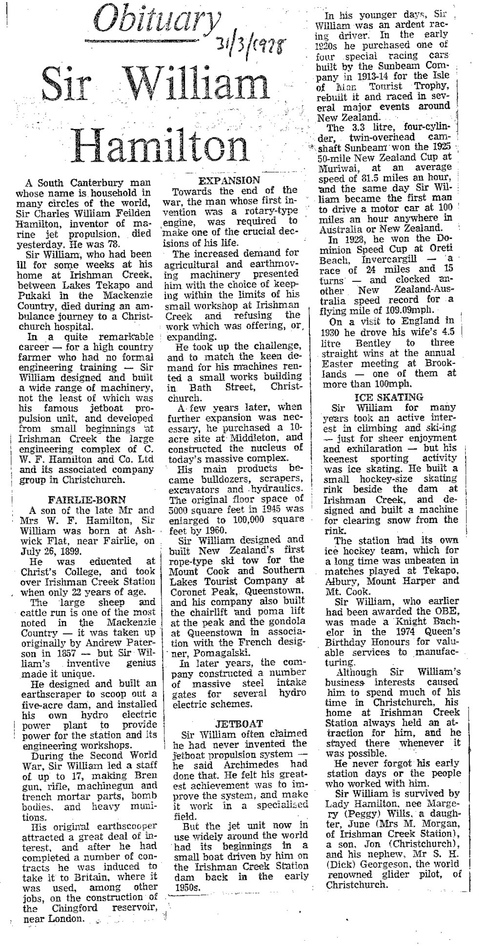 Obituary: Sir William Hamilton