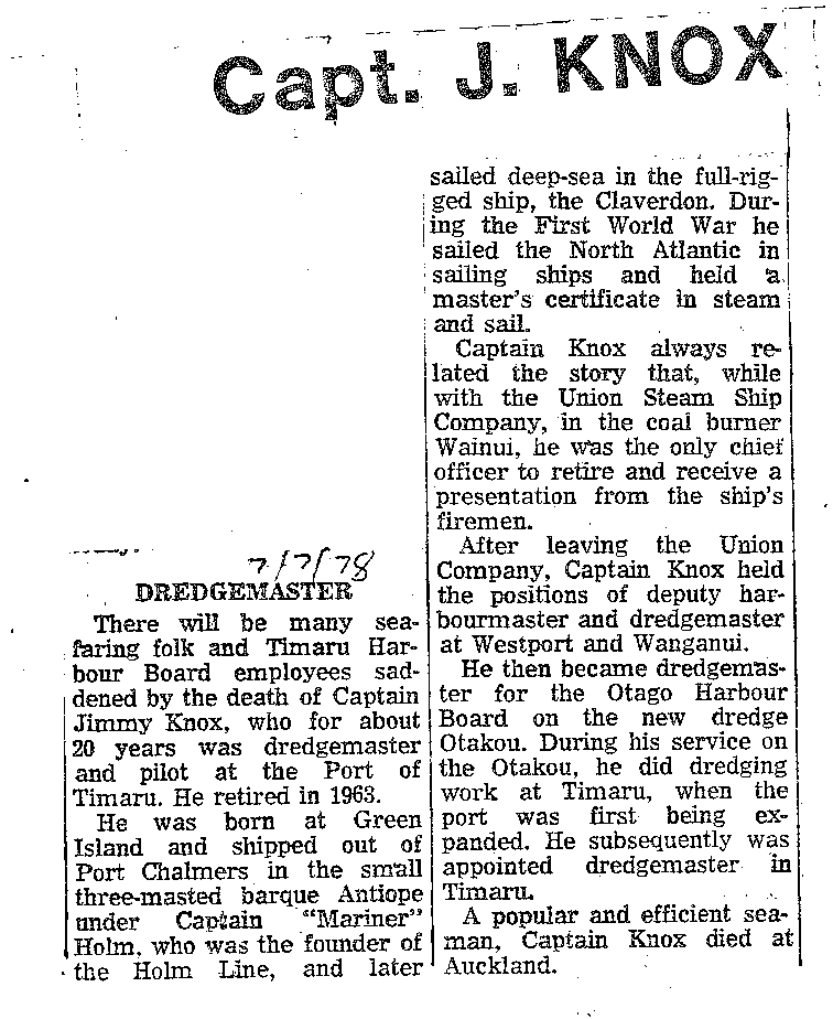 Obituary: Capt J Knox, Dredgemaster