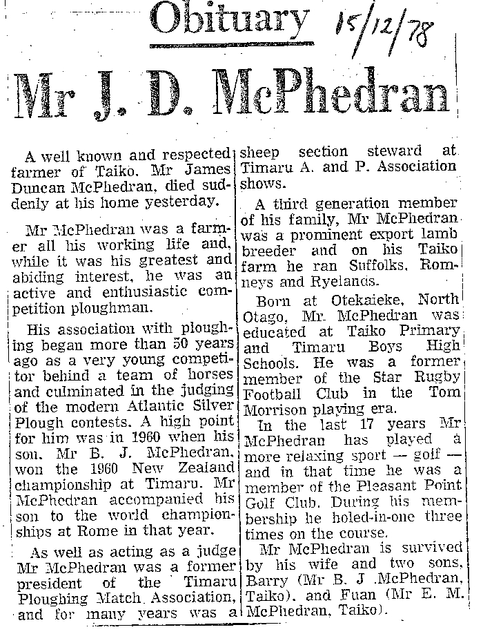 Obituary: Mr J D McPhedran