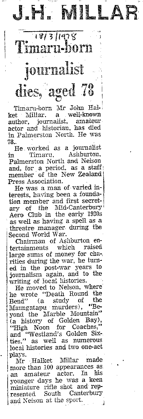Obituary: J H Millar, Timaru-born journalist dies aged 78