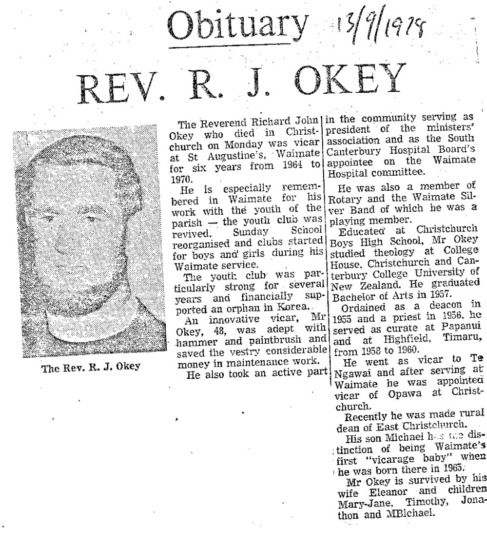 Obituary: Rev R J Okey